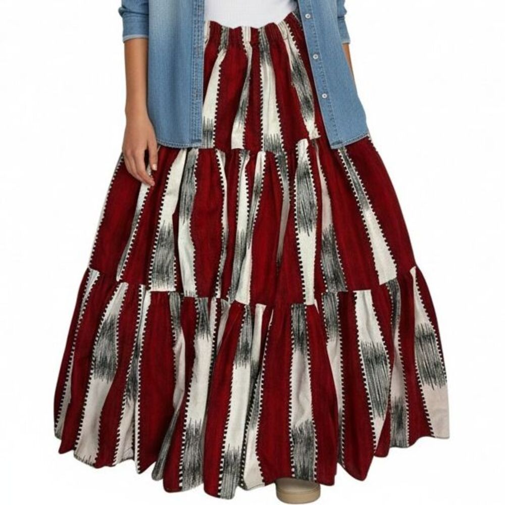 Faz N Denz Aztec Southwestern Skirt Women Small Medium Red USA Vintage 90s